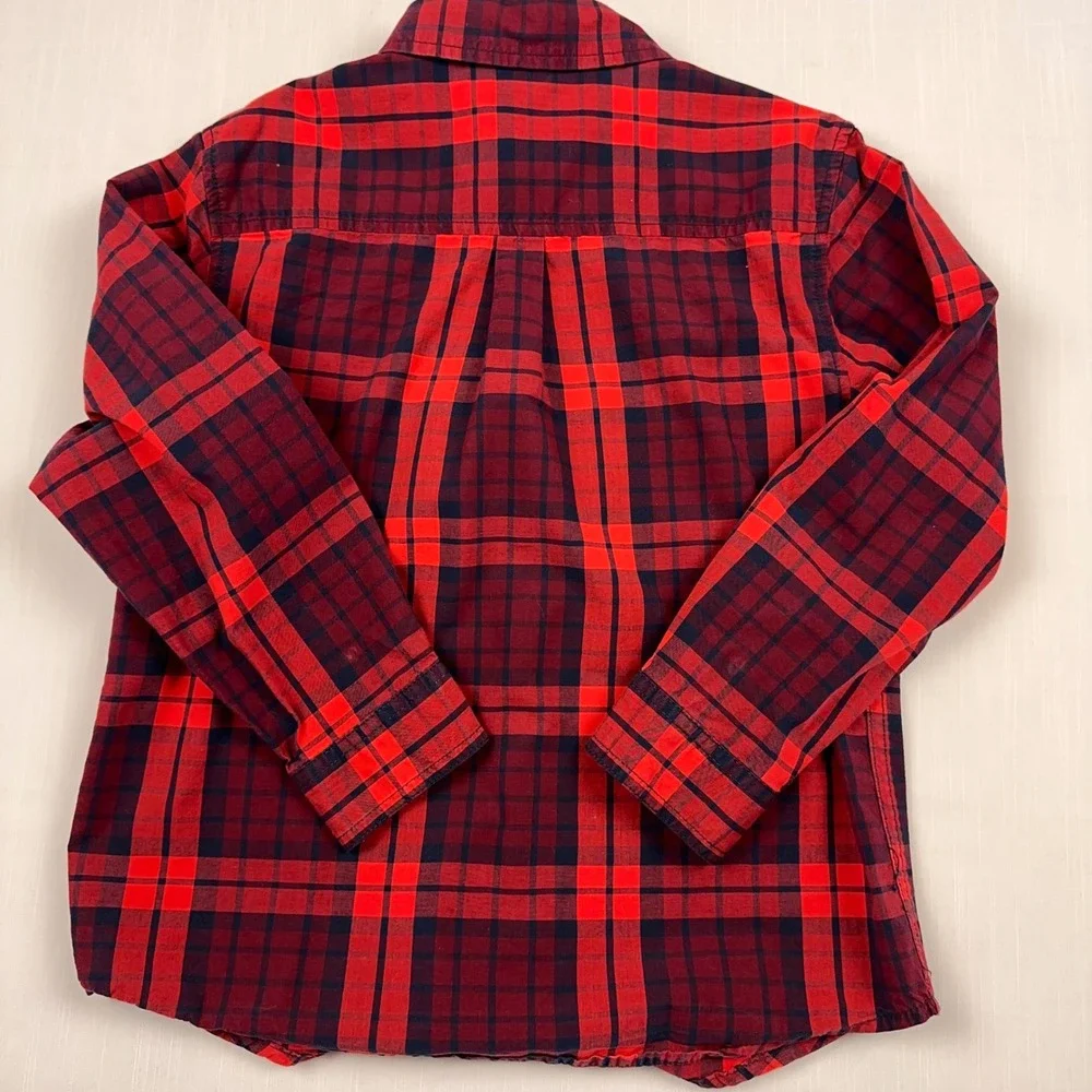 Gymboree Boys Red Navy Blue Plaid Long Sleeve Button Down Shirt Size M 7-8